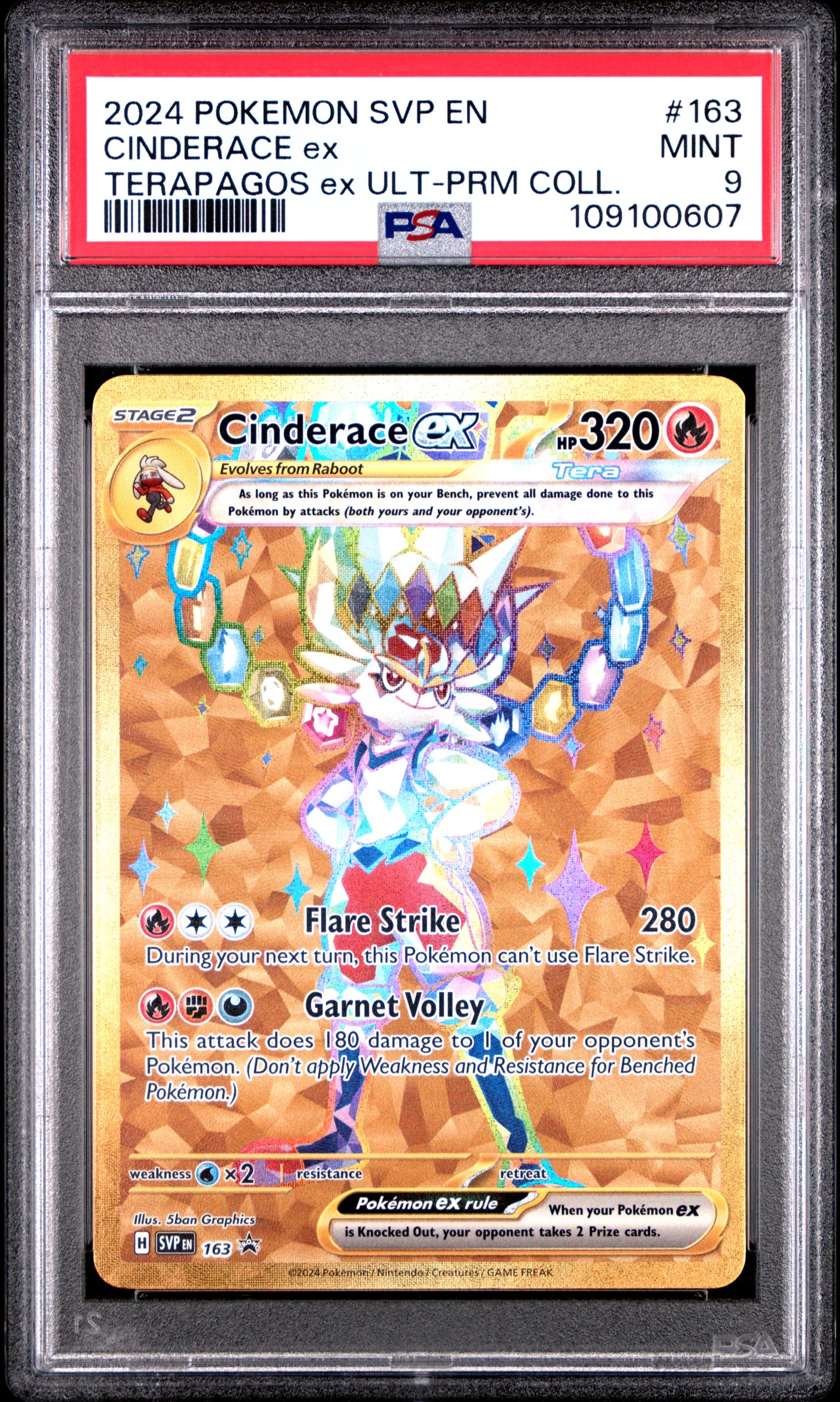 Cinderace SVP163 Terapagos Ultra Premium Collection PSA 9 voorkant