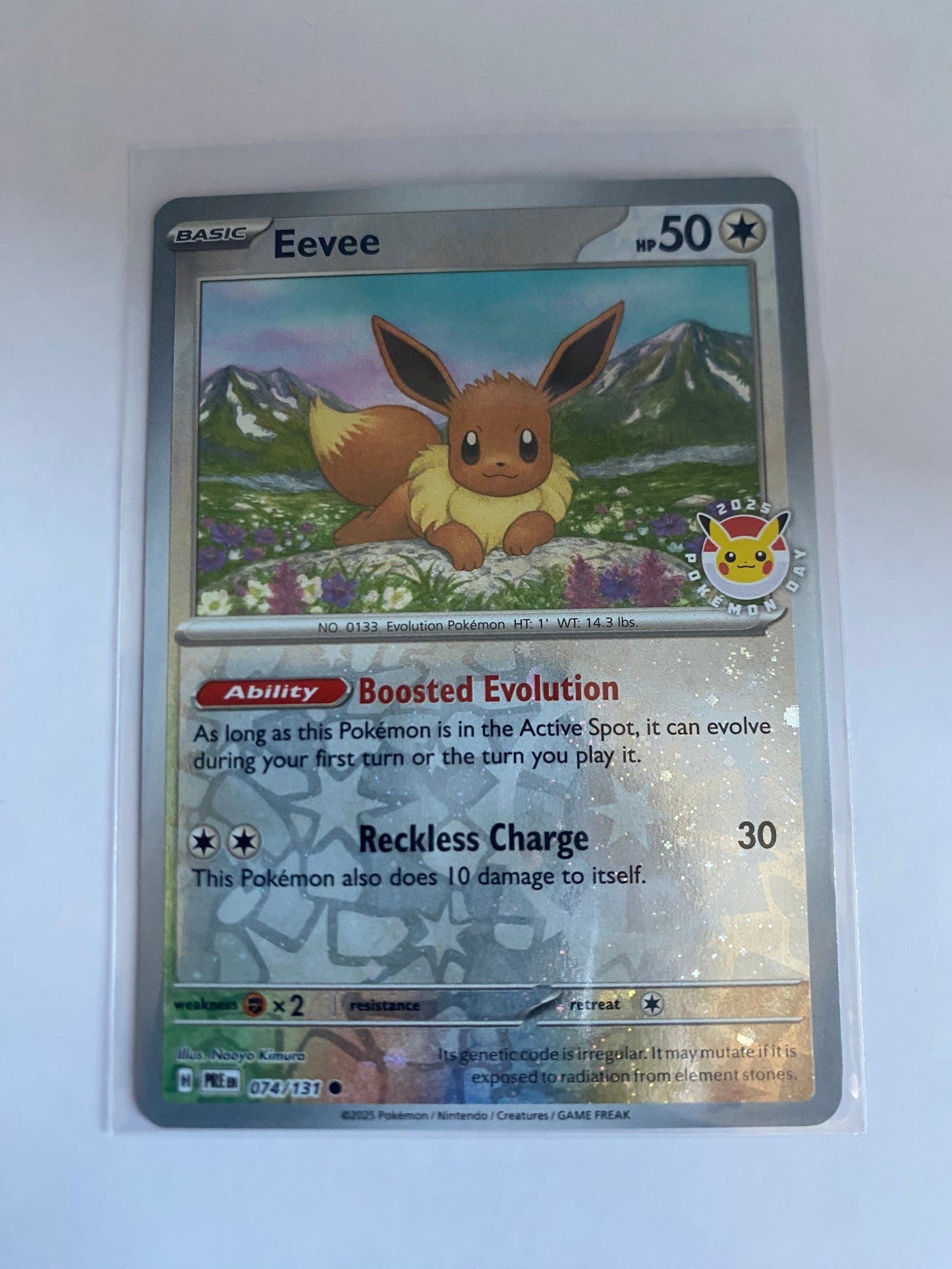 Eevee 74 Pokemon Day promo sleeved close up voorkant