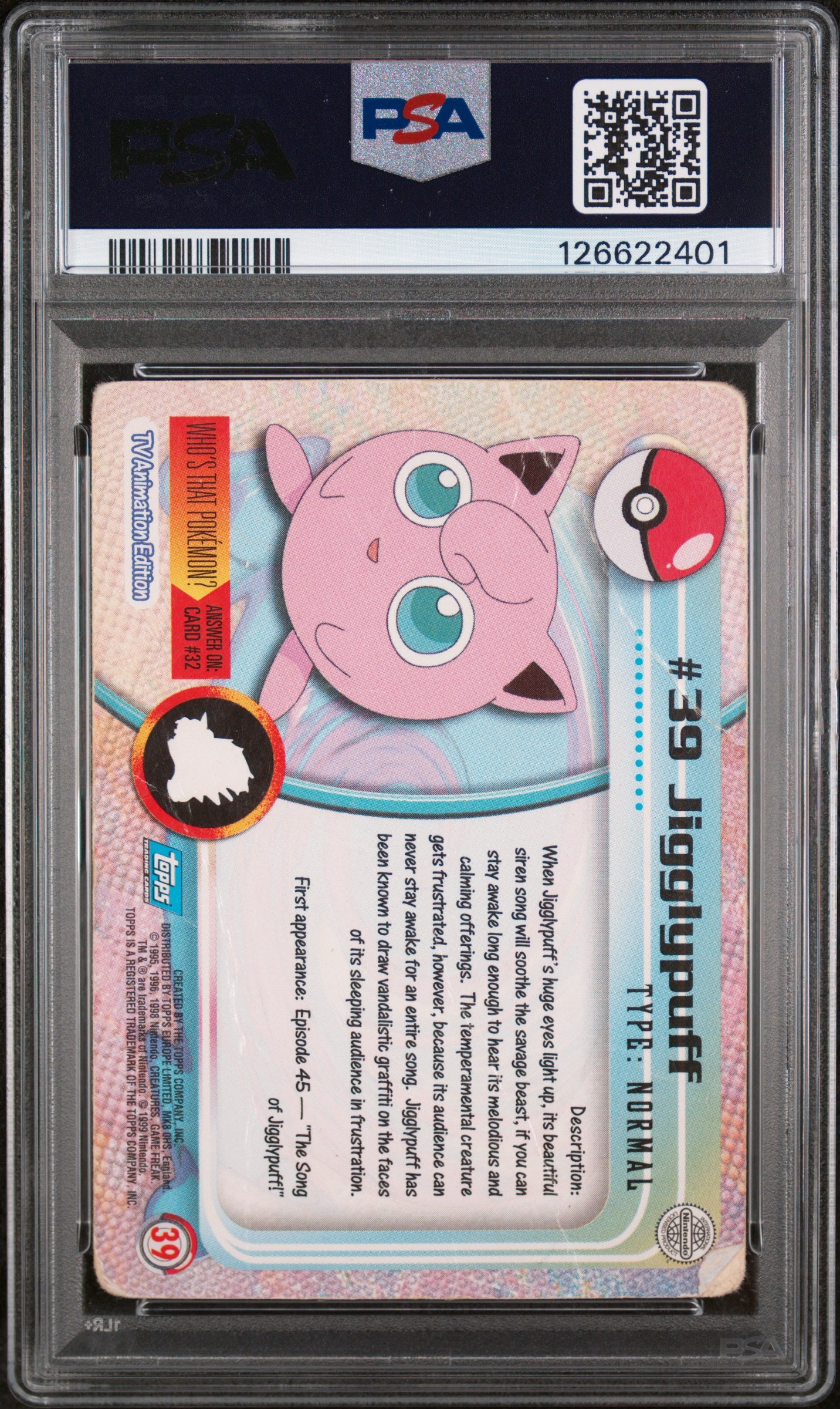 Jigglypuff Topps 1999 PSA 1 achterkant
