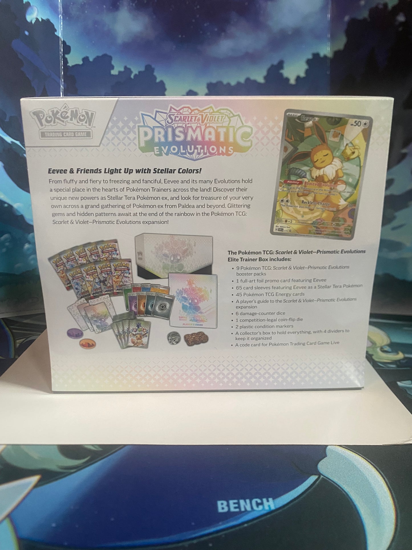 Prismatic Evolutions Elite Trainer Box achterkant