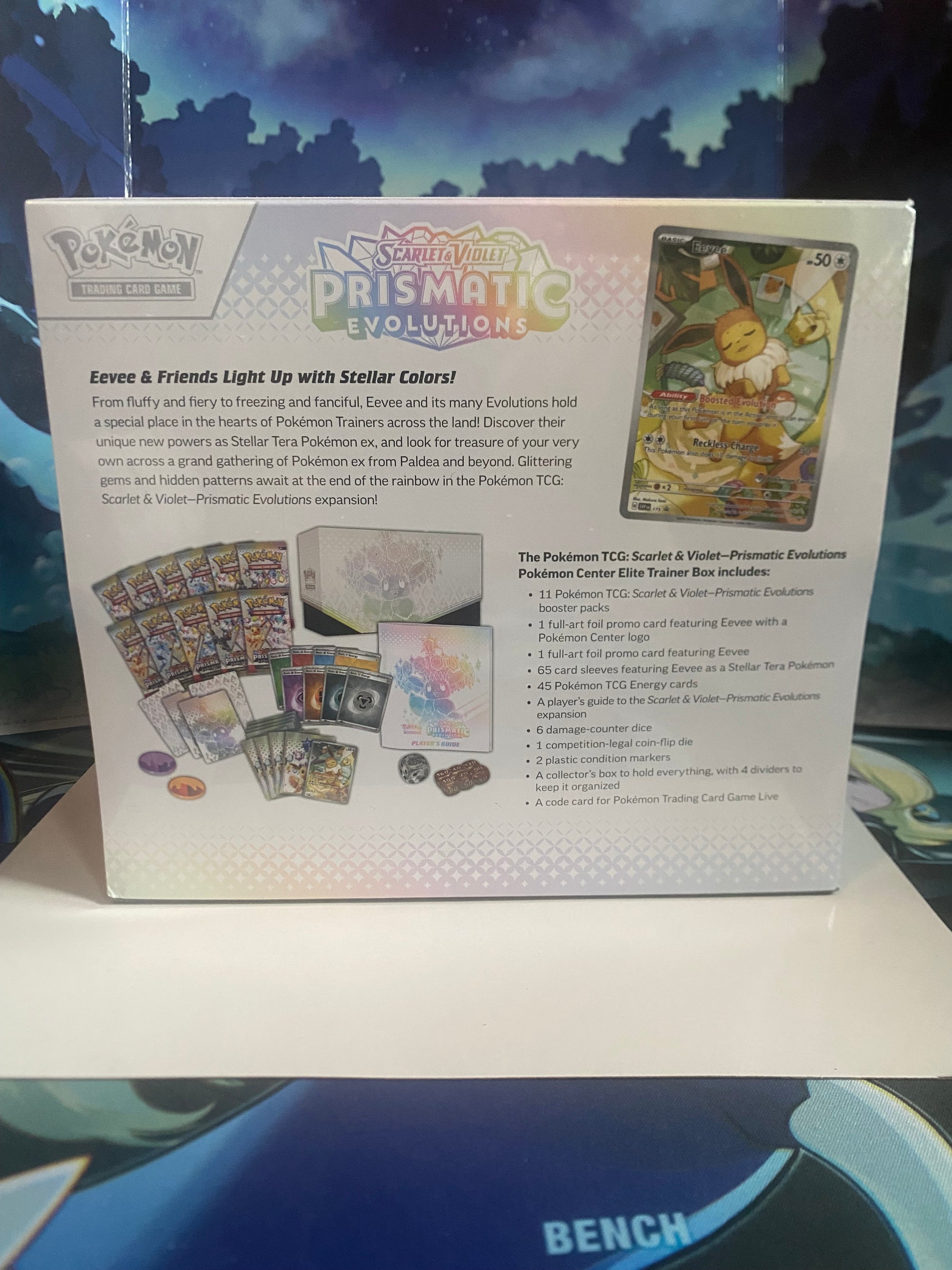 Prismatic Evolutions Pokemon Center ETB achterkant Sealed Collector