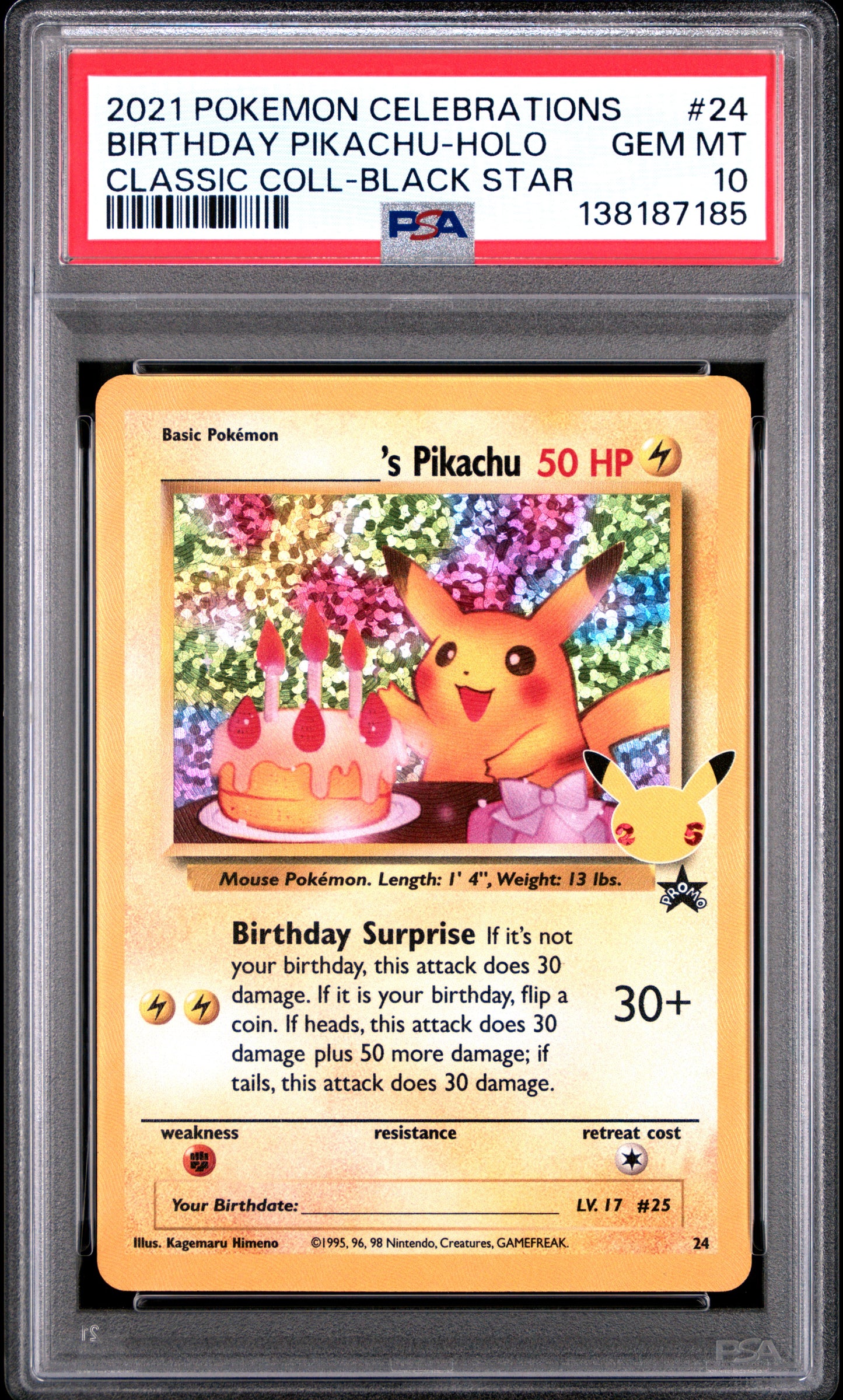 Birthday Pikachu 024 PSA 10 voorkant