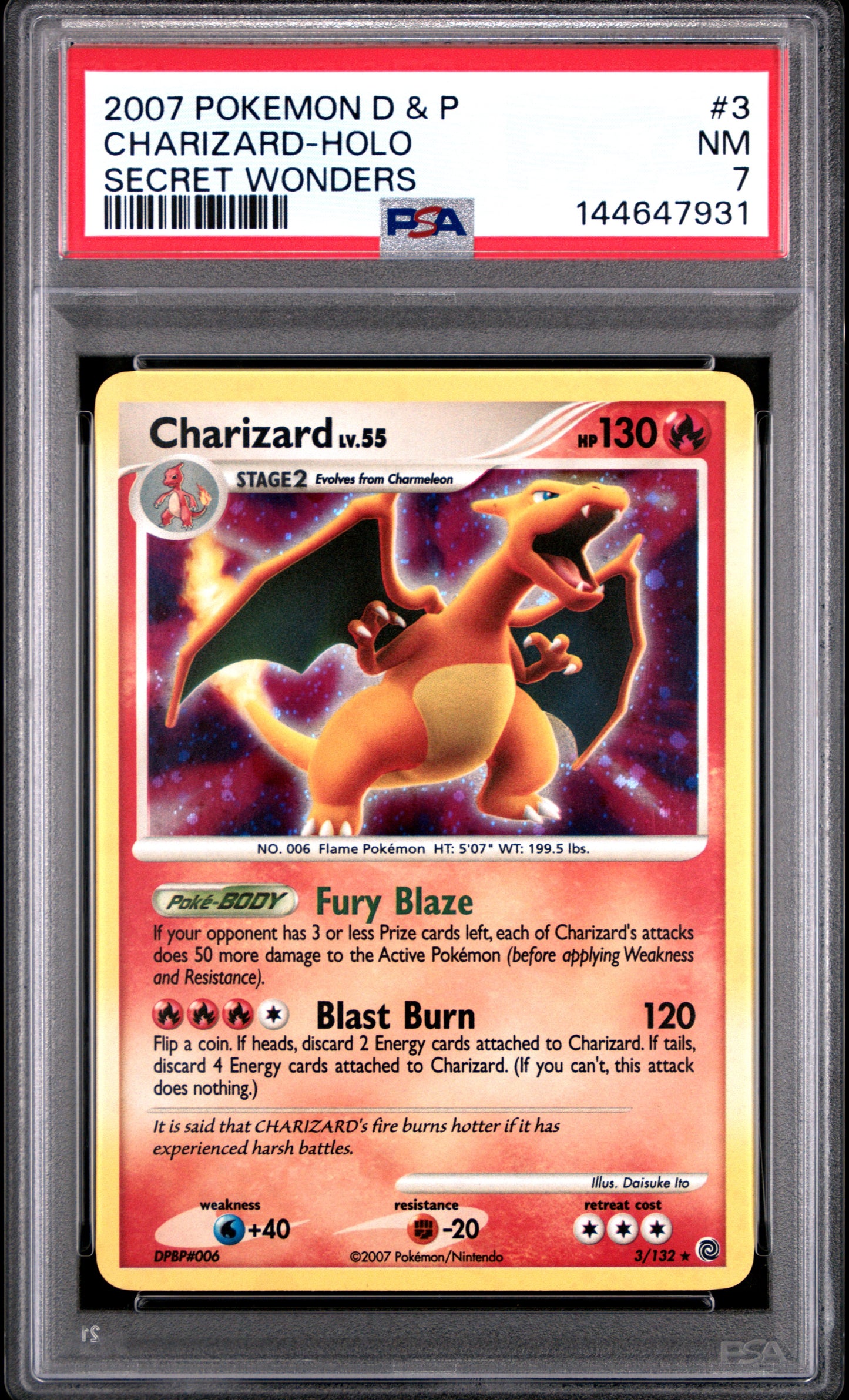 Charizard Secret Wonders Holo PSA7 voorkant