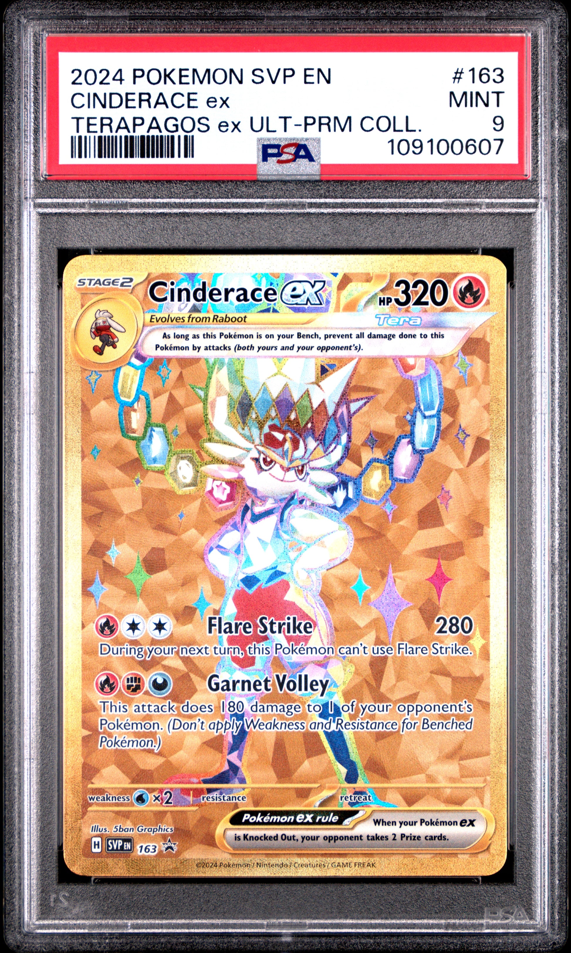Cinderace SVP163 Terapagos Ultra Premium Collection PSA 9 voorkant