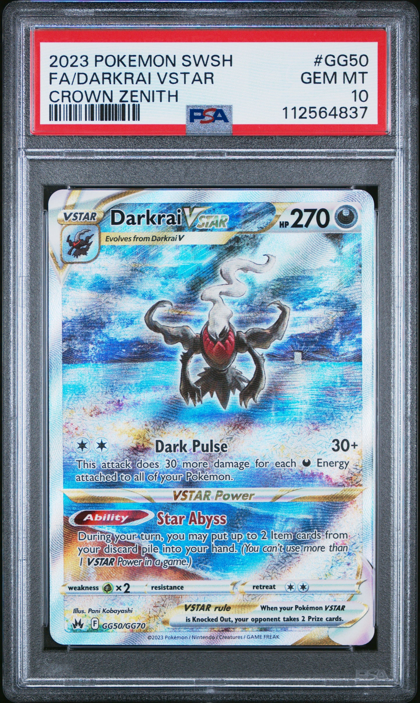 Darkrai Vstar GG50 PSA 10 PSA scan voorkant