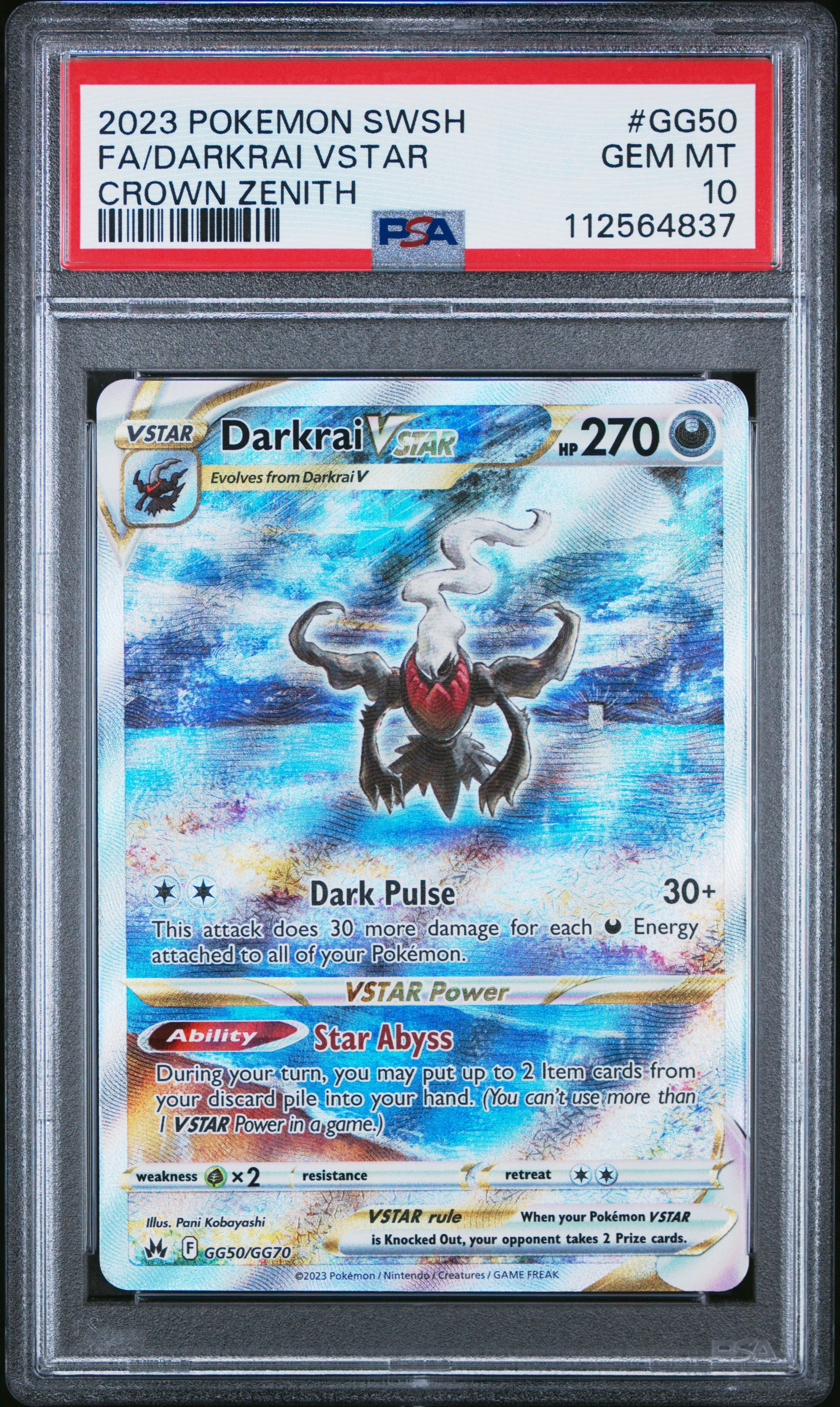 Darkrai Vstar GG50 PSA 10 PSA scan voorkant