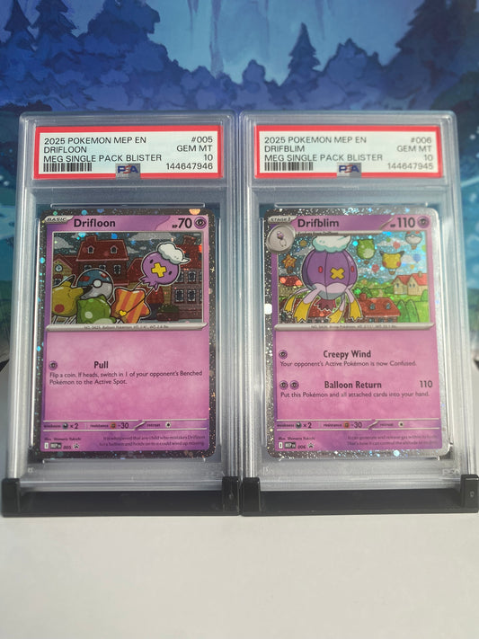 Drifloon MEP005 PSA 10 & Drifblim MEP006 PSA 10 Sealed Collector