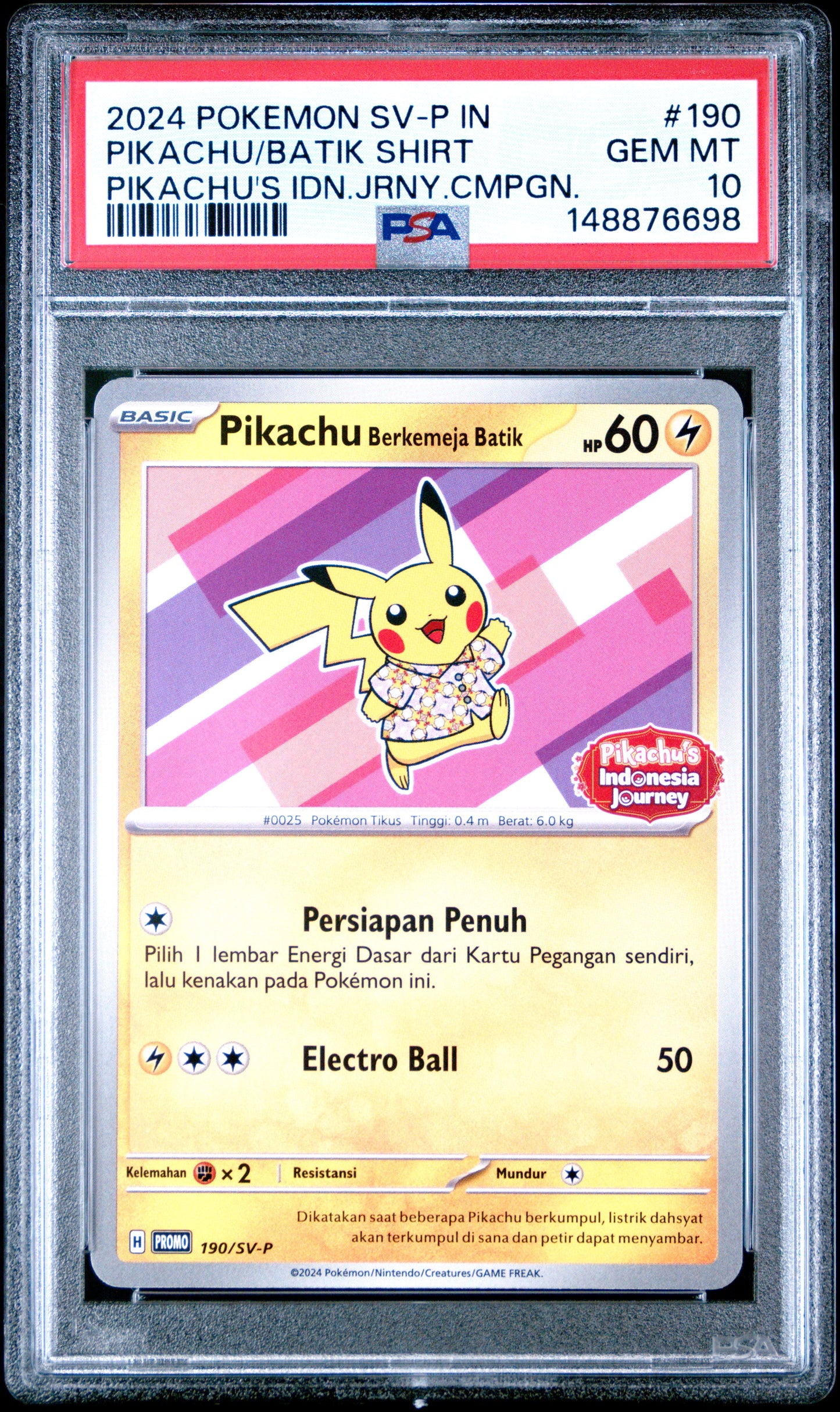 Pikachu Batik 190 PSA 10 voorkant