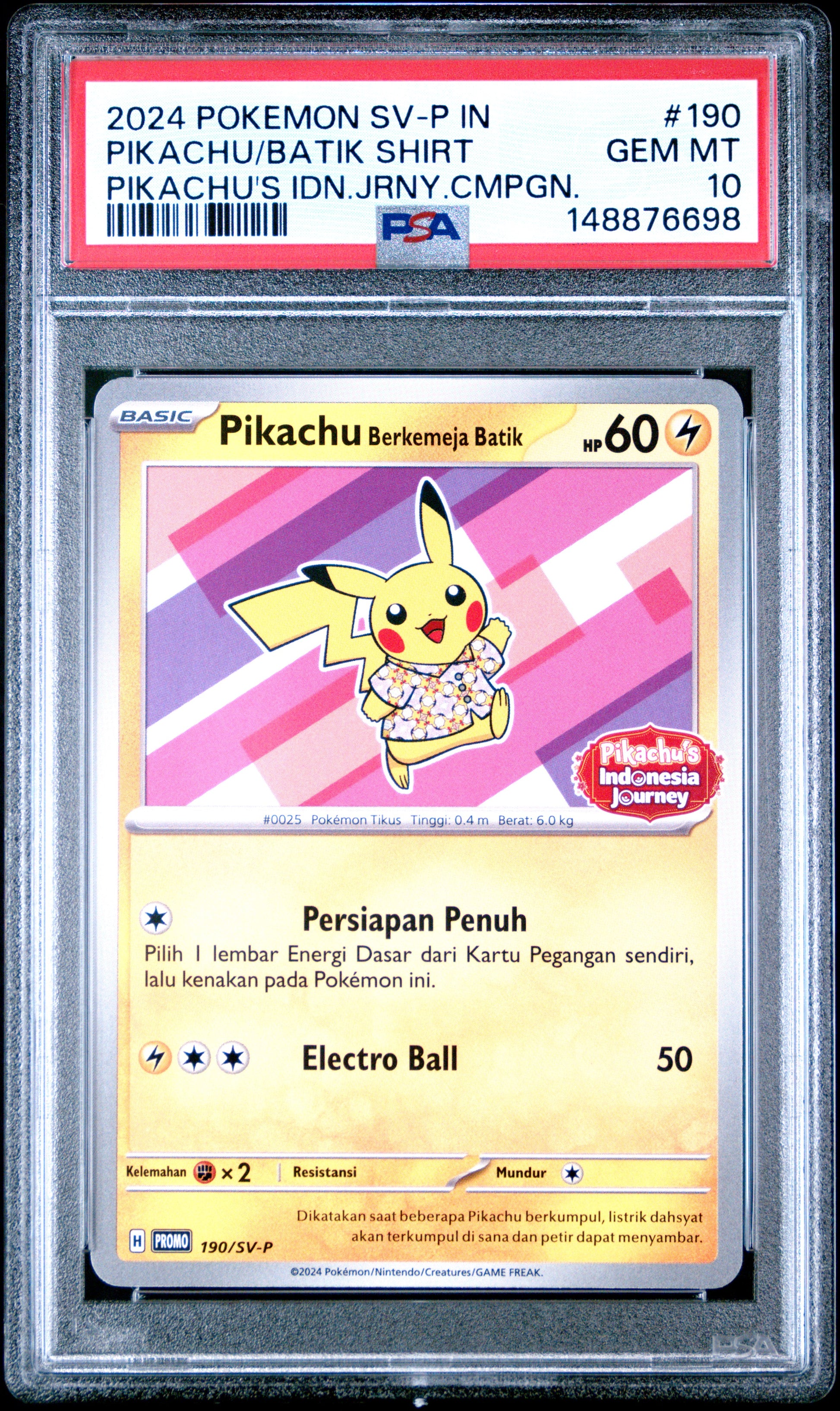 Pikachu Batik 190 PSA 10 voorkant